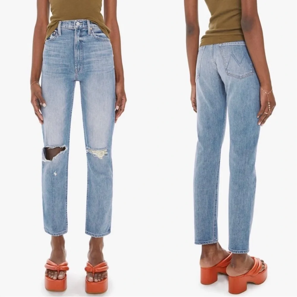 Mother Superior High Waisted Rider Flood Distressed Jeans Wild and Wicked 26 - Picture 8 of 10